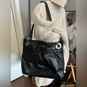 Coach Black Ashley Signature Hippie  Leather Shoulder Bag with Silver Details